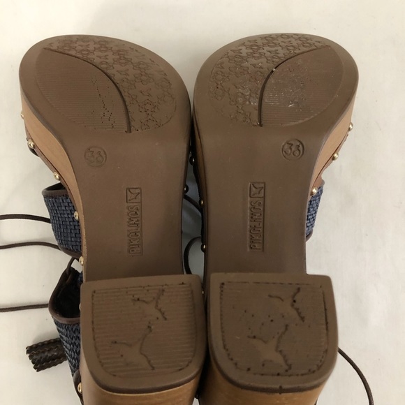 PIKOLINOS Sz 36 Blue Leather Stacked Heel Sandals - Picture 10 of 13